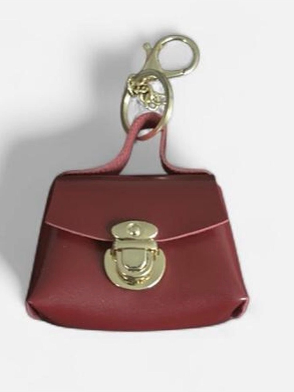 Mini Burgundy Leather Bag Charm with Gold Hardware